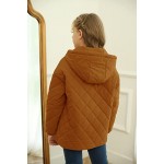 Orange Girls Button Down Quilted Coat Kids Hooded Puffer Jacket Windbreaker with Pockets Orange Girls Button Down Quilted Coat Kids Hooded Puffer Jacket Windbreaker with Pockets