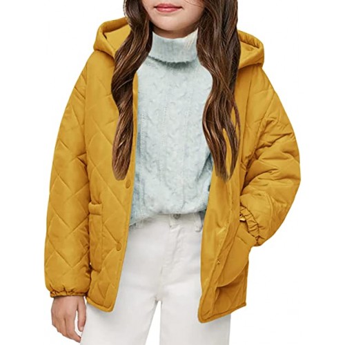Yellow Girls Button Down Quilted Coat Kids Hooded Puffer Jacket Windbreaker with Pockets Yellow Girls Button Down Quilted Coat Kids Hooded Puffer Jacket Windbreaker with Pockets