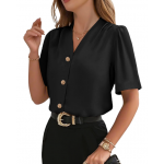 SHEWIN Blouses for Women Dressy Casual Short Sleeve V Neck Button Down Shirts Pleated Summer Business Office Work Tops SHEWIN Blouses for Women Dressy Casual Short Sleeve V Neck Button Down Shirts Pleated Summer Business Office Work Tops