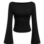 PRETTYGARDEN Women's Long Sleeve Shirts Fall Going Out Tops Casual Boat Neck Bell Sleeve Ribbed Ruched Knit Blouse PRETTYGARDEN Women's Long Sleeve Shirts Fall Going Out Tops Casual Boat Neck Bell Sleeve Ribbed Ruched Knit Blouse