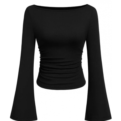 PRETTYGARDEN Women's Long Sleeve Shirts Fall Going Out Tops Casual Boat Neck Bell Sleeve Ribbed Ruched Knit Blouse PRETTYGARDEN Women's Long Sleeve Shirts Fall Going Out Tops Casual Boat Neck Bell Sleeve Ribbed Ruched Knit Blouse