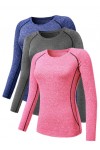 NELEUS Womens Compression T Shirt Yoga Athletic Dry Fit Long Sleeve 3 Pack,Gray+Blue+Pink,US Size L