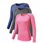 NELEUS Womens Compression T Shirt Yoga Athletic Dry Fit Long Sleeve 3 Pack,Gray+Blue+Pink,US Size L NELEUS Womens Compression T Shirt Yoga Athletic Dry Fit Long Sleeve 3 Pack,Gray+Blue+Pink,US Size L
