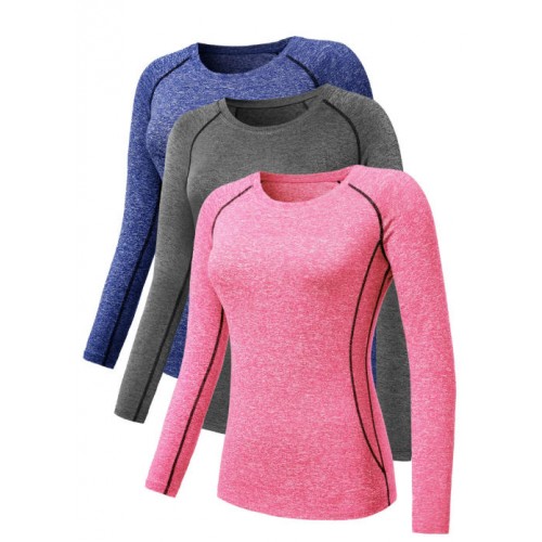 NELEUS Womens Compression T Shirt Yoga Athletic Dry Fit Long Sleeve 3 Pack,Gray+Blue+Pink,US Size L NELEUS Womens Compression T Shirt Yoga Athletic Dry Fit Long Sleeve 3 Pack,Gray+Blue+Pink,US Size L